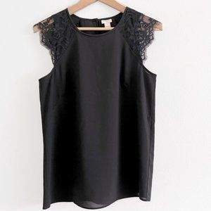 J Crew Factory Black Sleeveless Top with Lace Shoulders  size 0